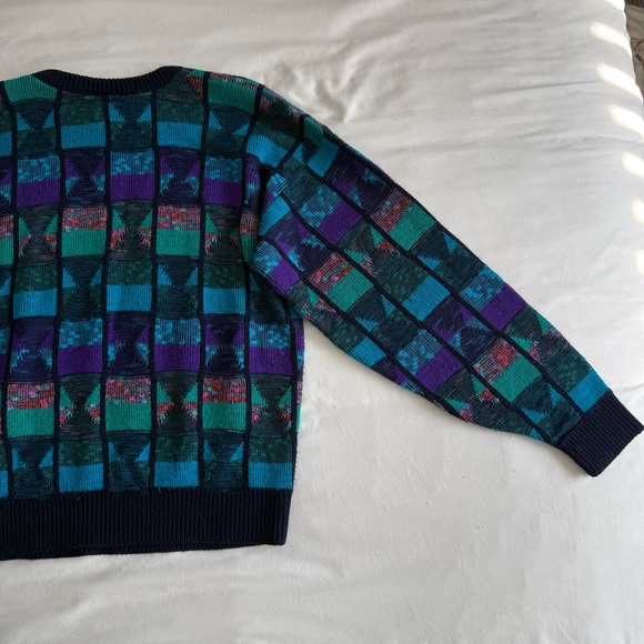 Vintage 80s Men’s Multicolored Patchwork Sweater - Picture 8 of 8